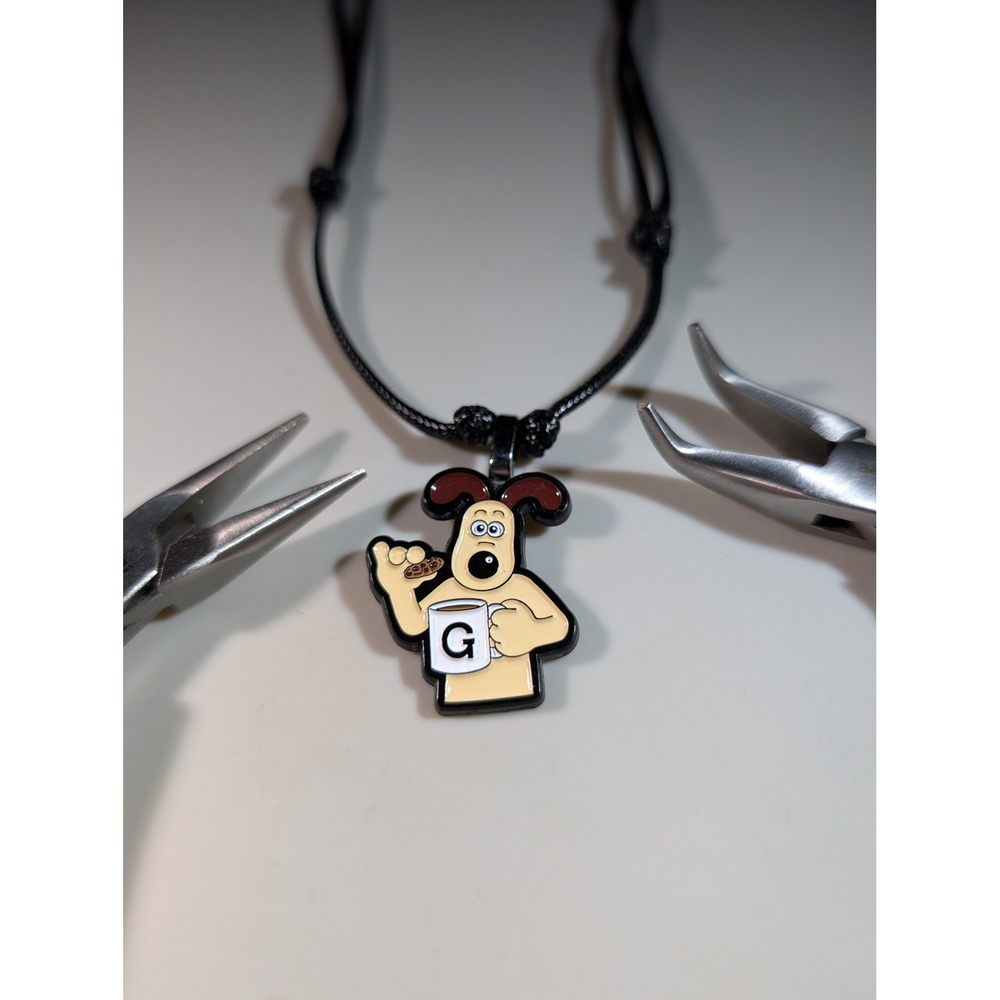 Wallace and Gromit Repurposed Enamel Pin Gromit Necklace Adjustable Black Cord